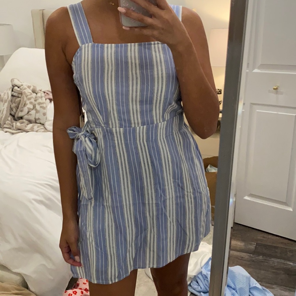Blue and white striped romper